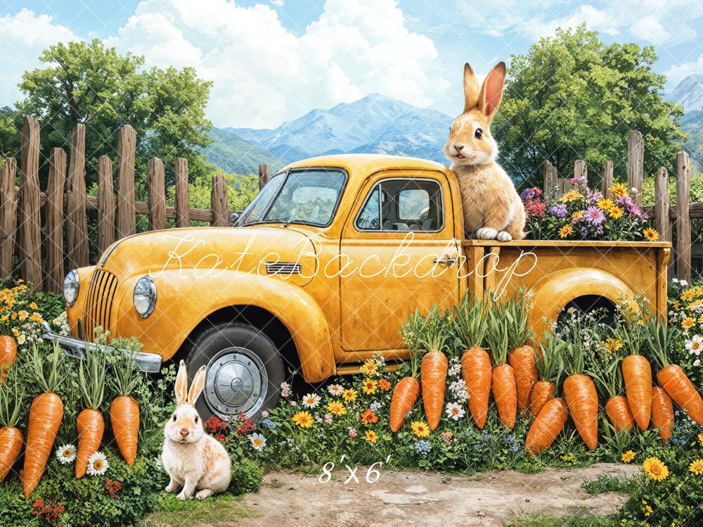 Kate Pâques Lapin Carotte Camion Jaune Toile de fond conçue par Emetselch - Kate Backdrop FR