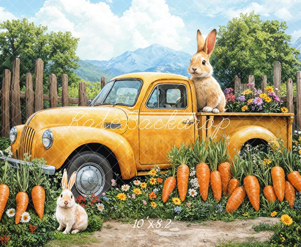 Kate Pâques Lapin Carotte Camion Jaune Toile de fond conçue par Emetselch - Kate Backdrop FR