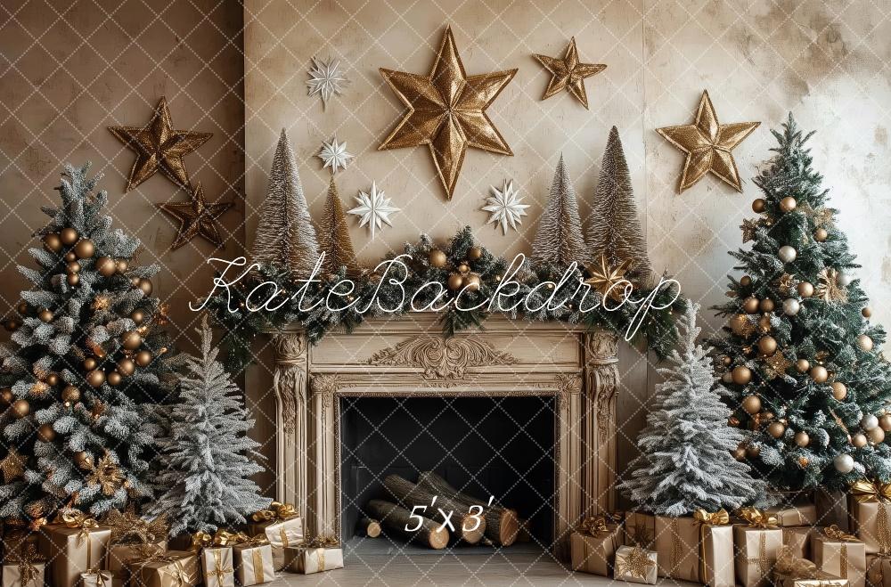 PROMO Kate Élégant Noël Cheminée Décor Étoiles Toile de fond conçue par Patty Robert - Kate Backdrop FR