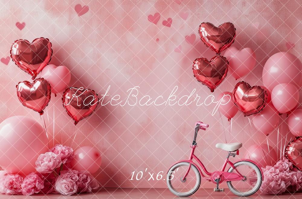 PROMO Kate Saint Valentin Vélo Ballons Rose Toile de fond conçue par Patty Robert - Kate Backdrop FR