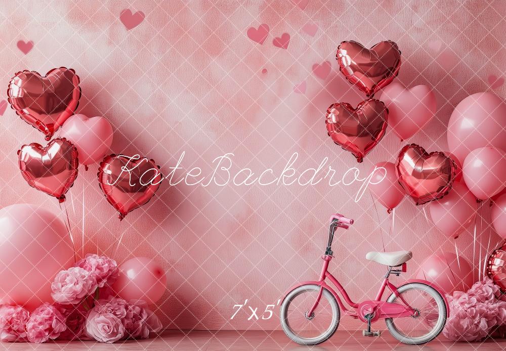 PROMO Kate Saint Valentin Vélo Ballons Rose Toile de fond conçue par Patty Robert - Kate Backdrop FR