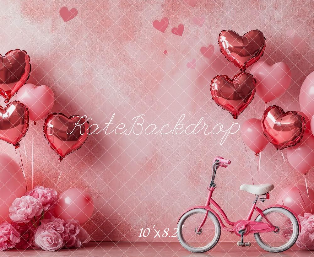 PROMO Kate Saint Valentin Vélo Ballons Rose Toile de fond conçue par Patty Robert - Kate Backdrop FR