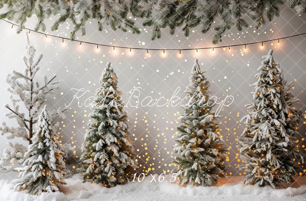 PROMO Kate Hiver Lumières Neige Sapins de Noël Toile de fond conçue par Patty Robert - Kate Backdrop FR