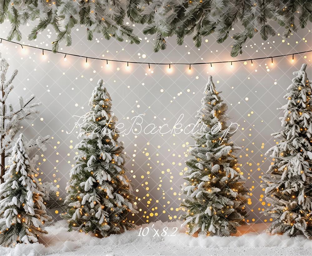 PROMO Kate Hiver Lumières Neige Sapins de Noël Toile de fond conçue par Patty Robert - Kate Backdrop FR