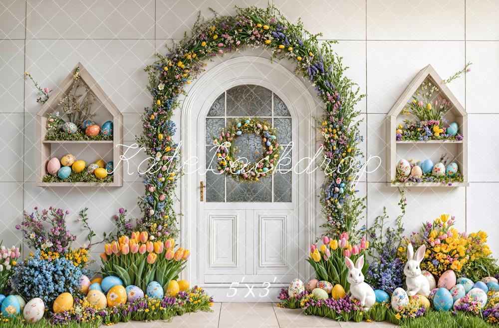 Kate Pâques Lapin Fleurs Arche Porte Toile de fond conçue par Emetselch