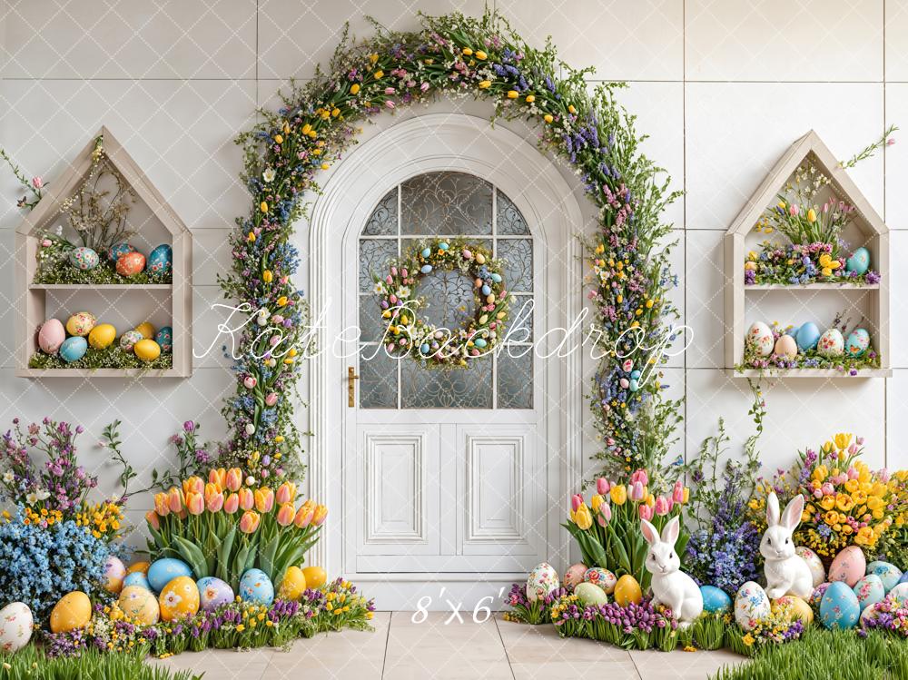 Kate Pâques Lapin Fleurs Arche Porte Toile de fond conçue par Emetselch