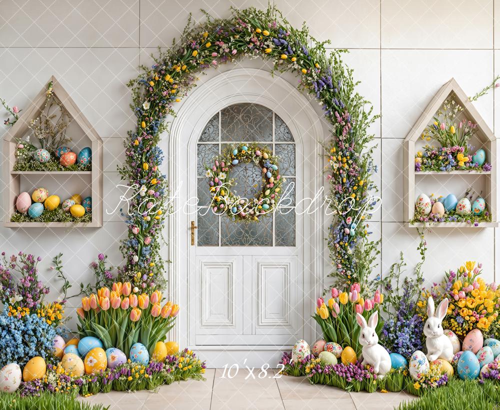 Kate Pâques Lapin Fleurs Arche Porte Toile de fond conçue par Emetselch