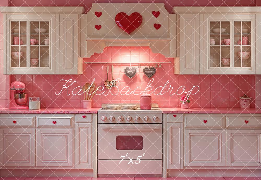 Kate Saint Valentin Rose Cœur Cuisine Armoires Toile de fond conçue par Emetselch - Kate Backdrop FR