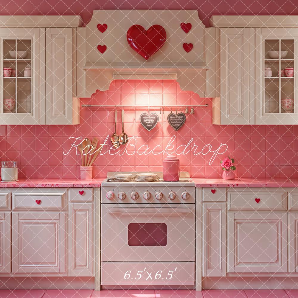 Kate Saint Valentin Rose Cœur Cuisine Armoires Toile de fond conçue par Emetselch - Kate Backdrop FR