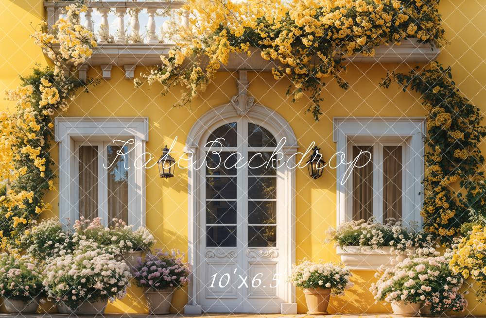 Kate Printemps Jaune Floral Maison Porte Toile de fond conçue par Emetselch - Kate Backdrop FR