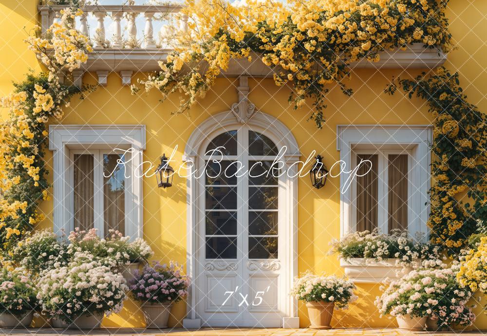 Kate Printemps Jaune Floral Maison Porte Toile de fond conçue par Emetselch - Kate Backdrop FR