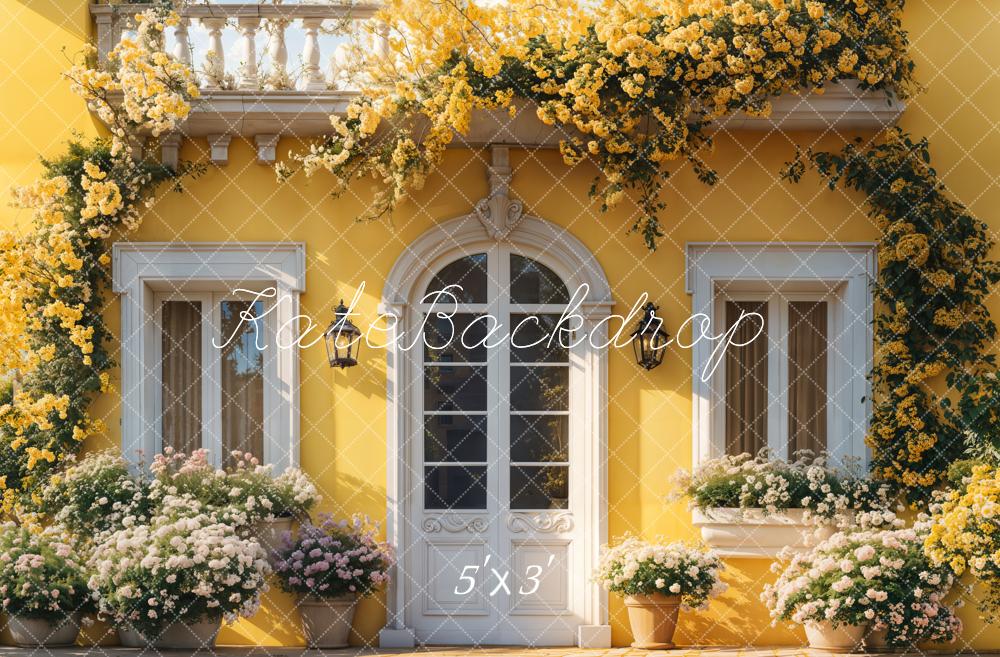 Kate Printemps Jaune Floral Maison Porte Toile de fond conçue par Emetselch - Kate Backdrop FR