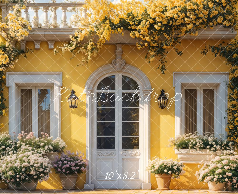 Kate Printemps Jaune Floral Maison Porte Toile de fond conçue par Emetselch - Kate Backdrop FR