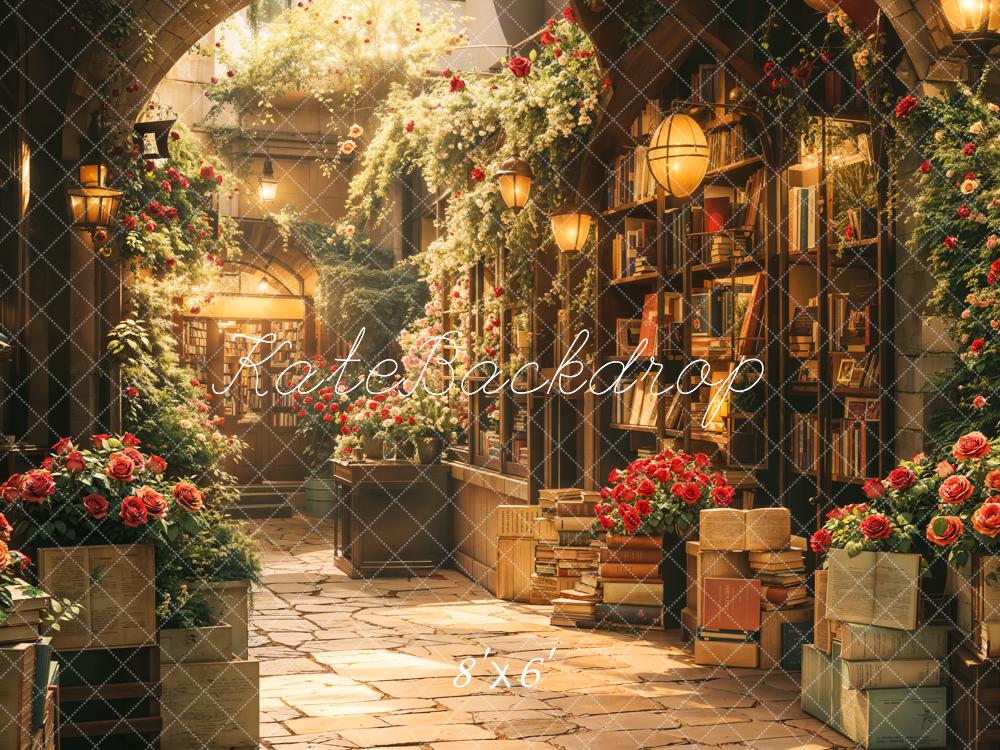 Kate Saint Valentin Fleurs Librairie Rue Toile de fond conçue par Emetselch - Kate Backdrop FR