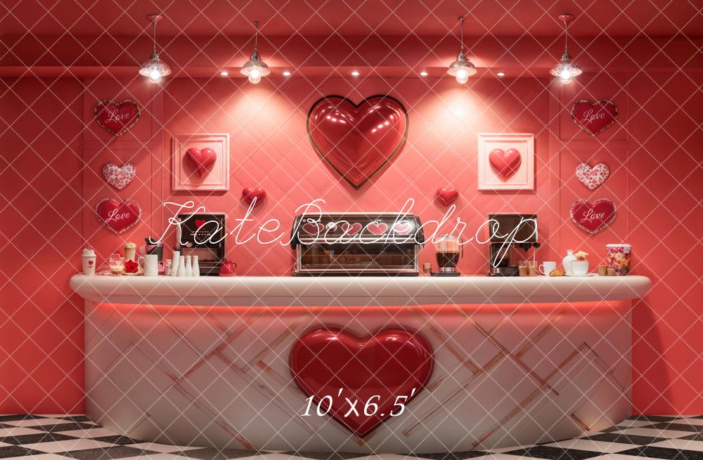 Kate Saint Valentin Bar à Café Rouge Cœur Toile de fond conçue par Emetselch - Kate Backdrop FR