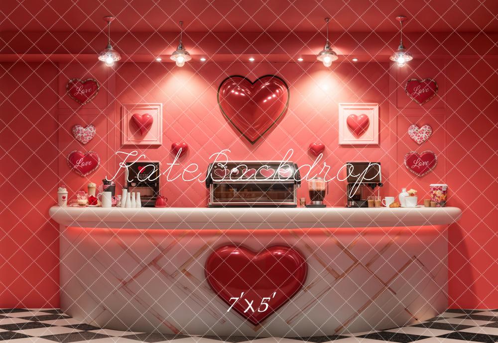 Kate Saint Valentin Bar à Café Rouge Cœur Toile de fond conçue par Emetselch - Kate Backdrop FR