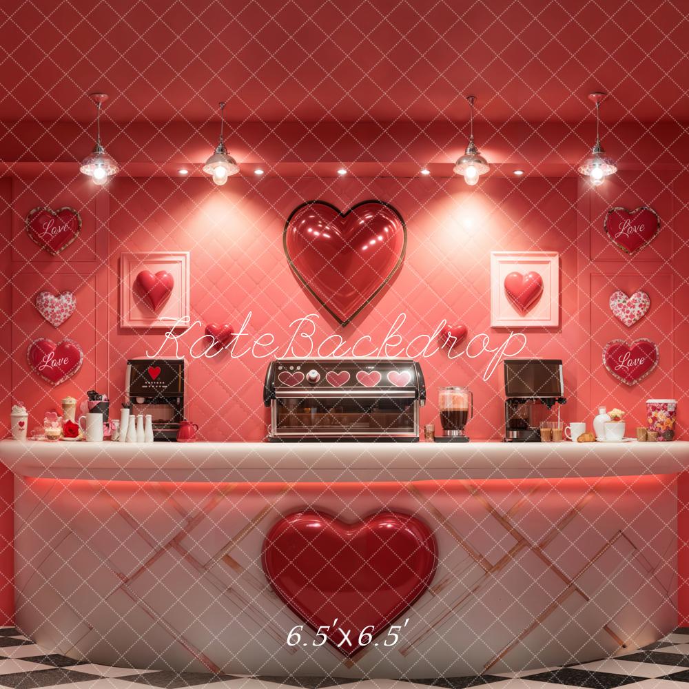 Kate Saint Valentin Bar à Café Rouge Cœur Toile de fond conçue par Emetselch - Kate Backdrop FR