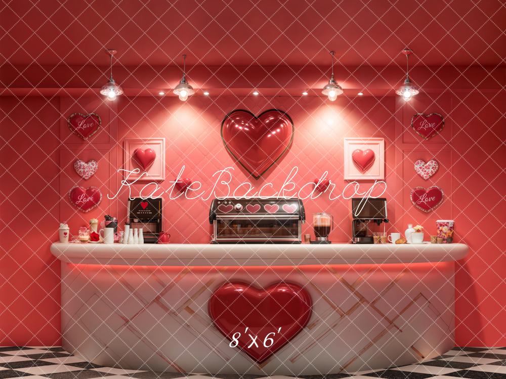 Kate Saint Valentin Bar à Café Rouge Cœur Toile de fond conçue par Emetselch - Kate Backdrop FR