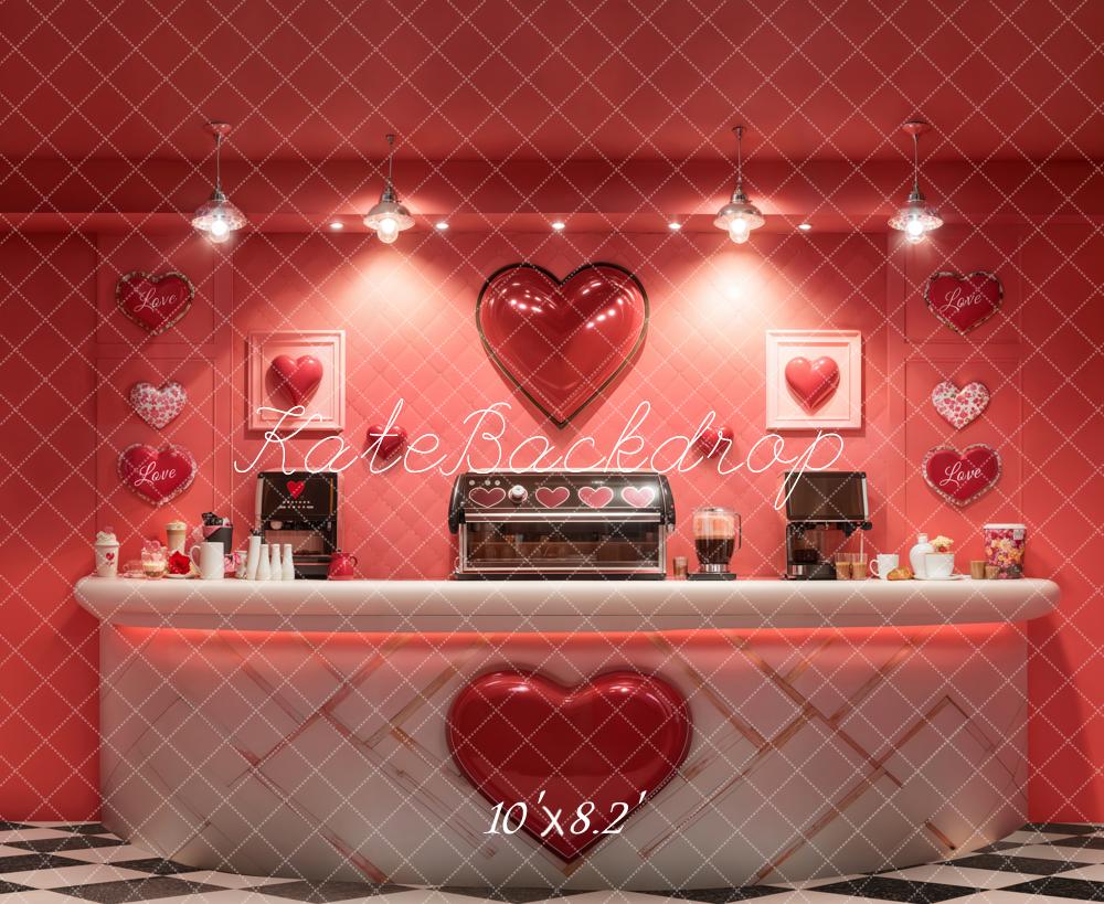 Kate Saint Valentin Bar à Café Rouge Cœur Toile de fond conçue par Emetselch - Kate Backdrop FR