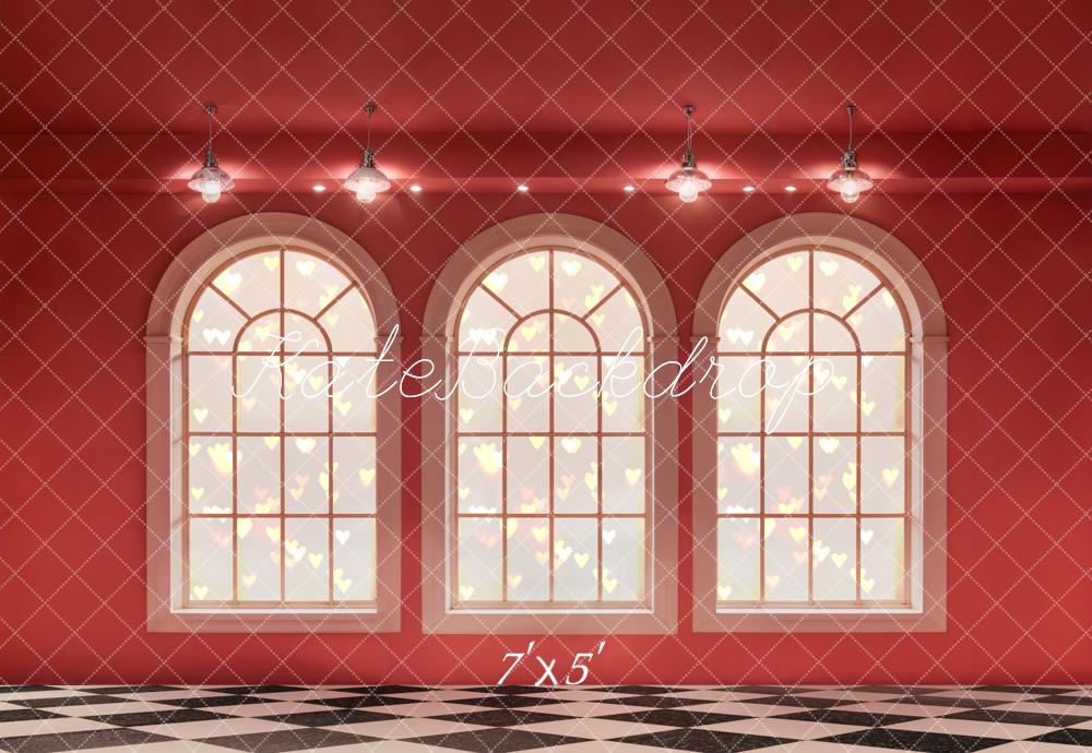 Kate Saint Valentin Romantique Fenêtre Rouge Toile de fond conçue par Emetselch - Kate Backdrop FR