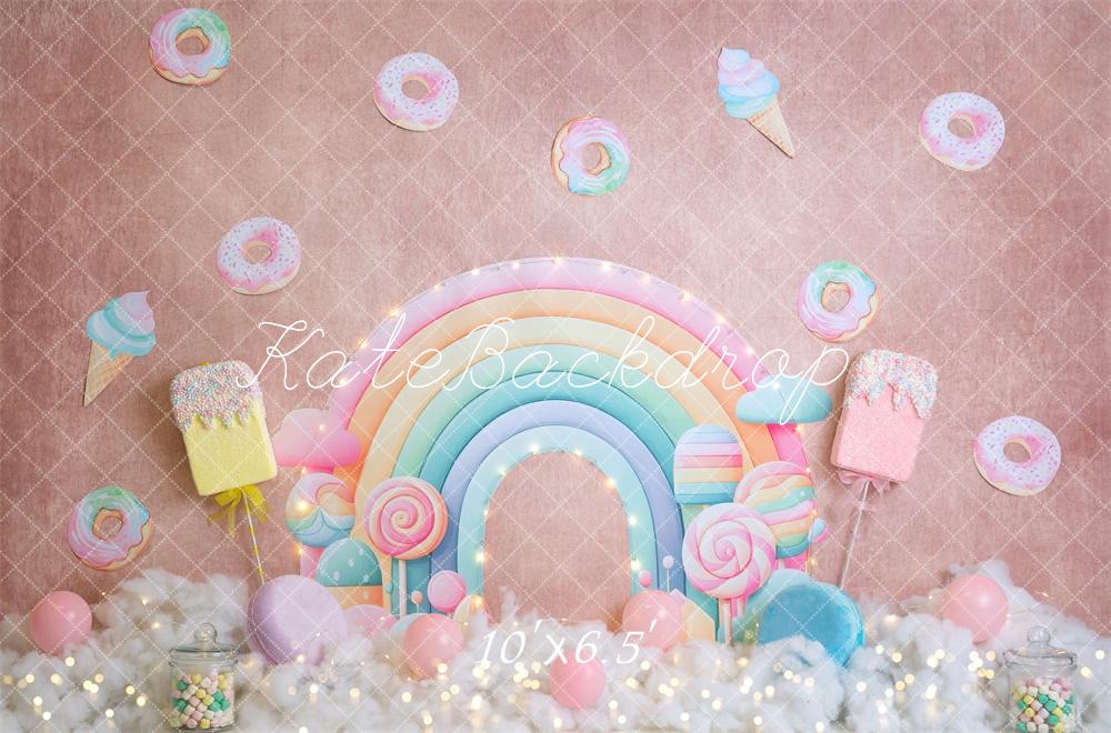 PROMO Kate Cake smash Bonbons Arc-en-ciel Beignet Toile de fond conçue par Megan Leigh - Kate Backdrop FR