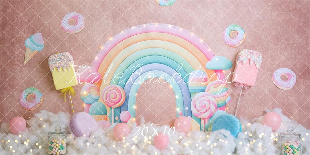 PROMO Kate Cake smash Bonbons Arc-en-ciel Beignet Toile de fond conçue par Megan Leigh - Kate Backdrop FR