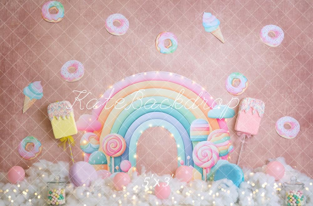 PROMO Kate Cake smash Bonbons Arc-en-ciel Beignet Toile de fond conçue par Megan Leigh - Kate Backdrop FR