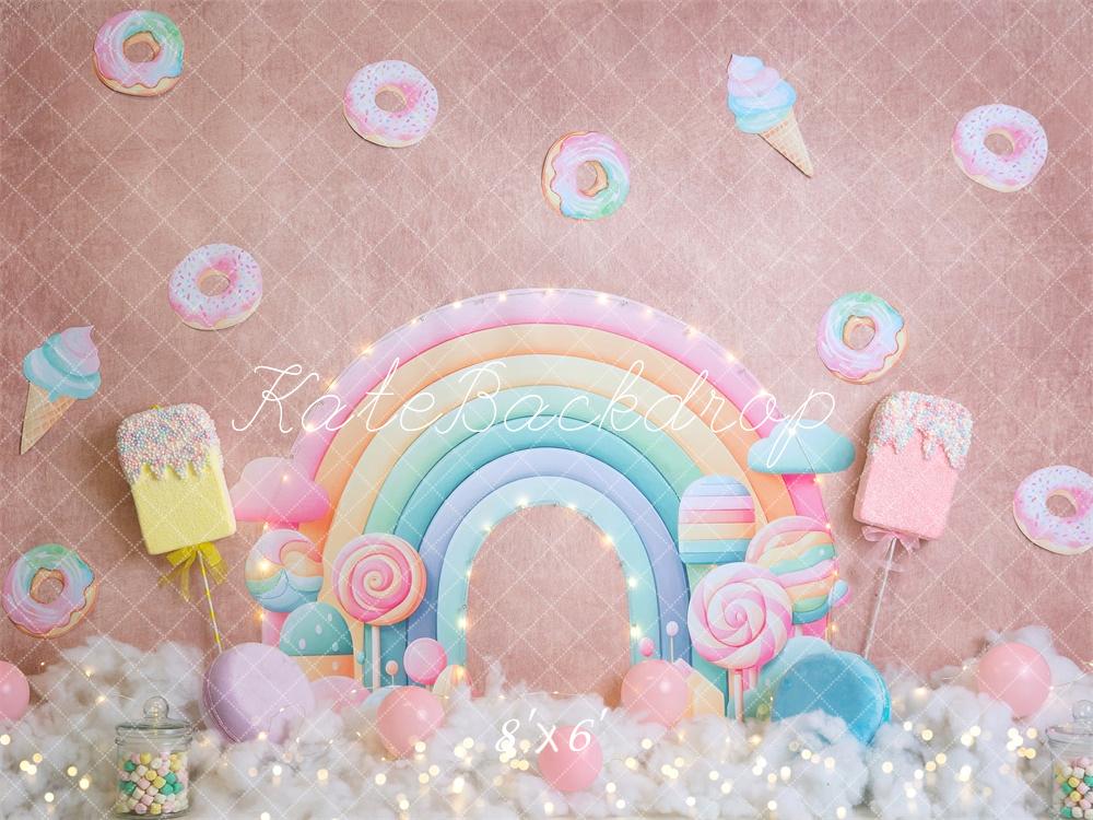 PROMO Kate Cake smash Bonbons Arc-en-ciel Beignet Toile de fond conçue par Megan Leigh - Kate Backdrop FR