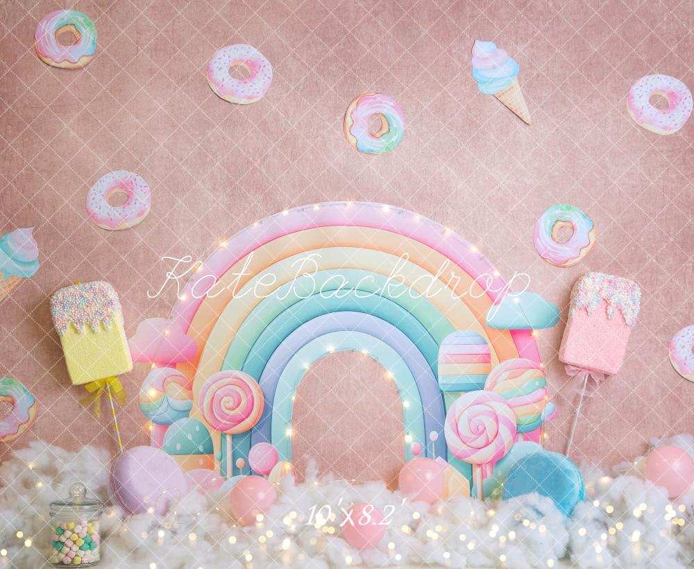 PROMO Kate Cake smash Bonbons Arc-en-ciel Beignet Toile de fond conçue par Megan Leigh - Kate Backdrop FR