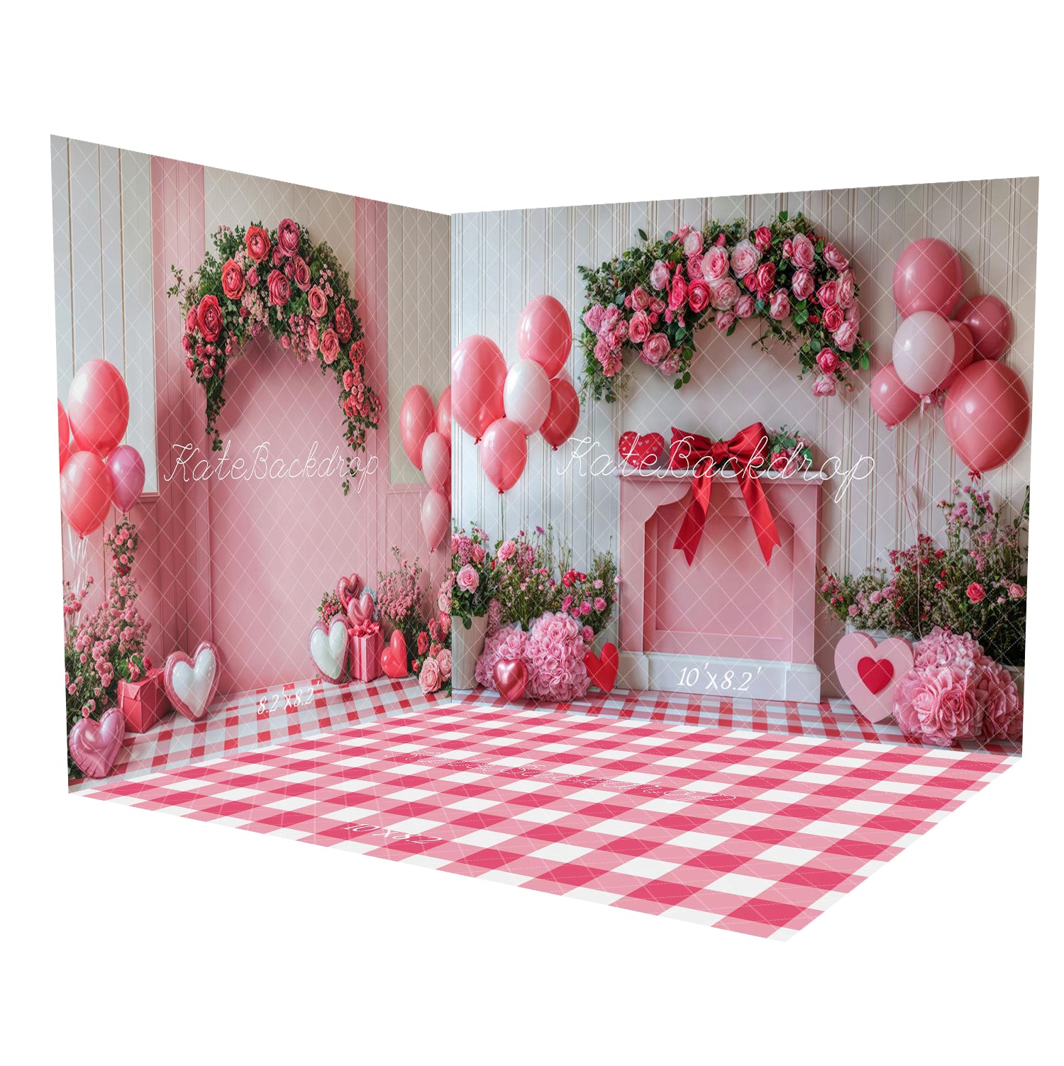 Kate  Saint Valentin Rose Fleurs Ballons Nœud Ensemble de chambre - Kate Backdrop FR