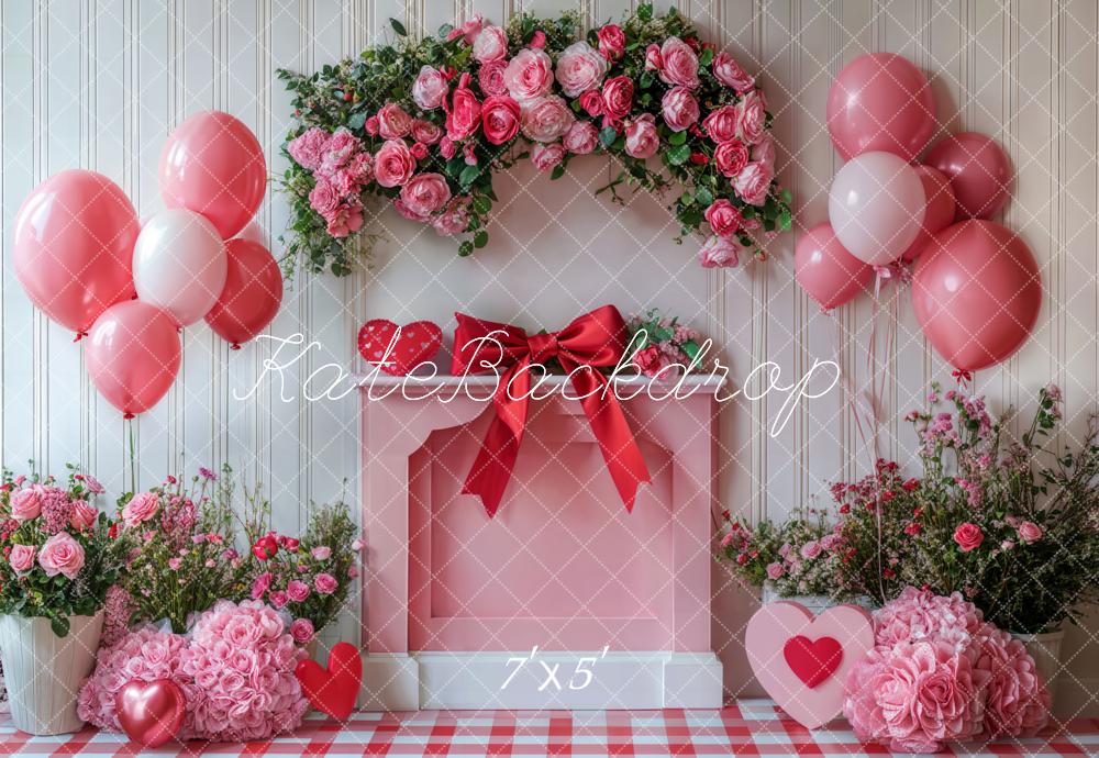 Kate Saint Valentin Rose Ballons Fleurs Toile de fond conçue par Emetselch - Kate Backdrop FR