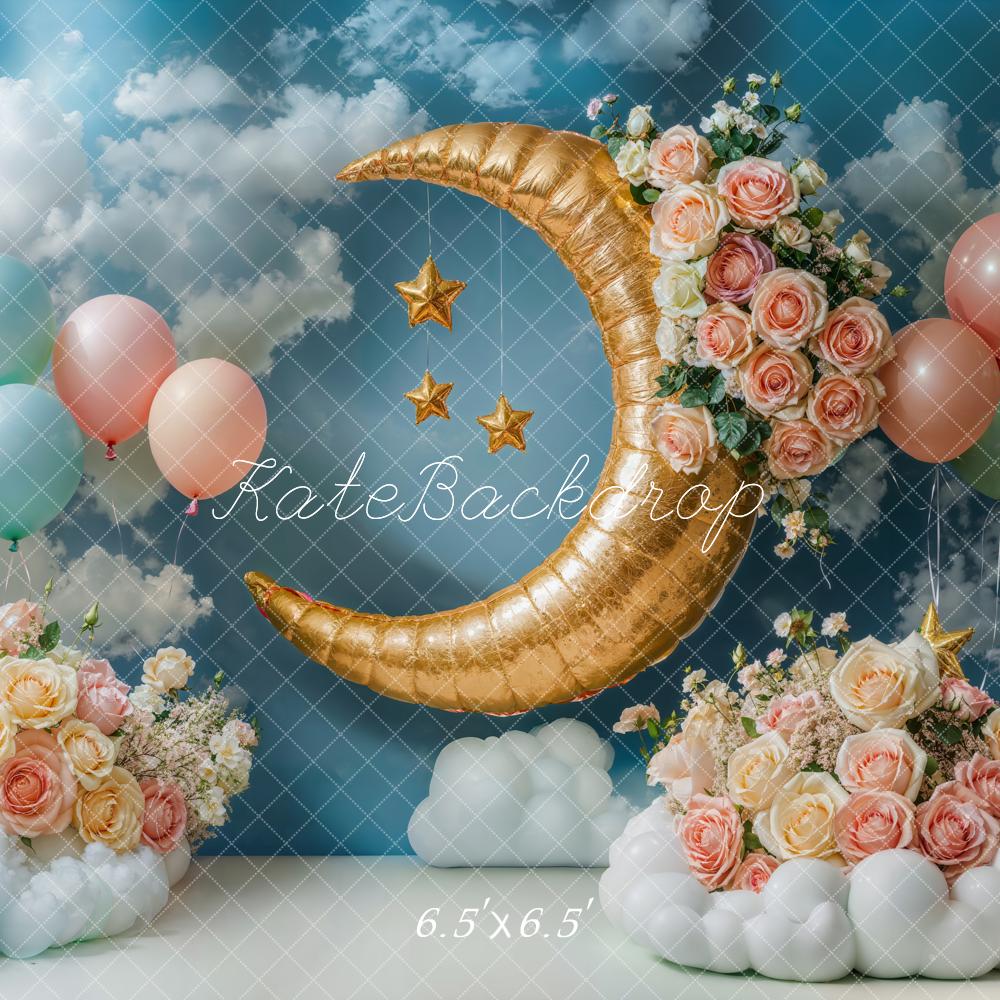 Kate Lune Étoiles Ballons Fleurs Ciel Enfant Toile de fond conçue par Emetselch - Kate Backdrop FR