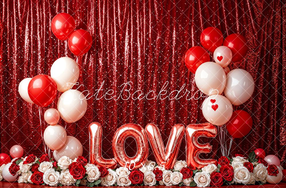 Kate Saint Valentin LOVE Ballon Rideau Rouge Toile de fond conçue par Emetselch - Kate Backdrop FR