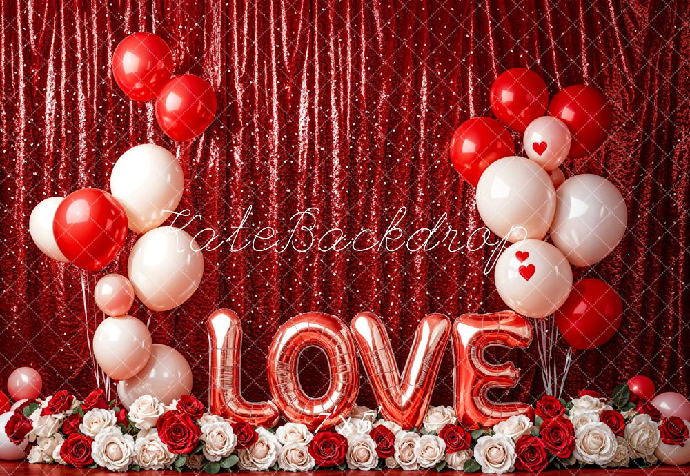 Kate Saint Valentin LOVE Ballon Rideau Rouge Toile de fond conçue par Emetselch - Kate Backdrop FR