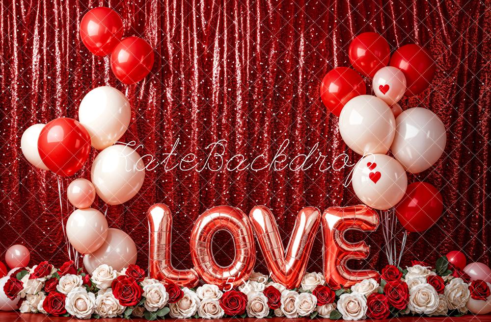 Kate Saint Valentin LOVE Ballon Rideau Rouge Toile de fond conçue par Emetselch - Kate Backdrop FR