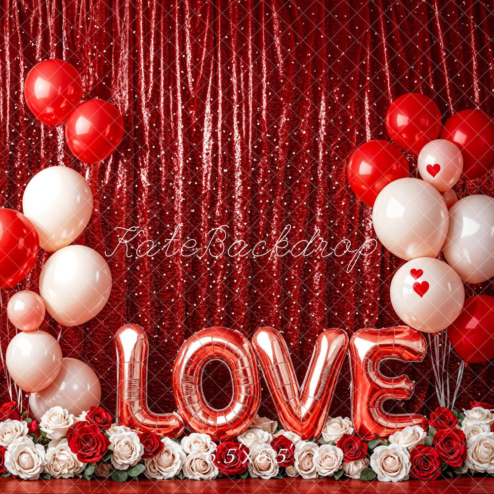 Kate Saint Valentin LOVE Ballon Rideau Rouge Toile de fond conçue par Emetselch - Kate Backdrop FR