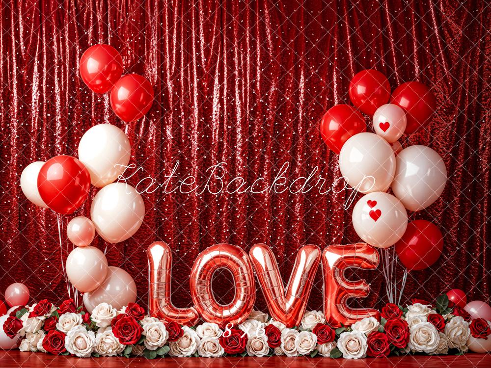 Kate Saint Valentin LOVE Ballon Rideau Rouge Toile de fond conçue par Emetselch - Kate Backdrop FR