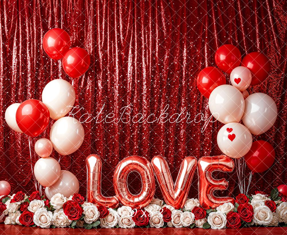 Kate Saint Valentin LOVE Ballon Rideau Rouge Toile de fond conçue par Emetselch - Kate Backdrop FR