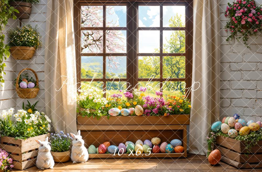 Kate Pâques Lapin Fleurs Fenêtre Printemps Toile de fond conçue par Emetselch - Kate Backdrop FR