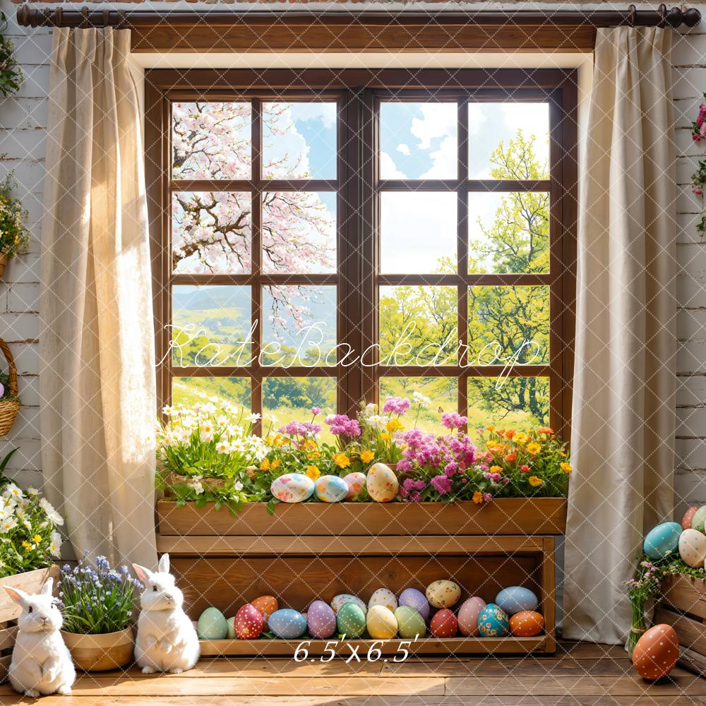 Kate Pâques Lapin Fleurs Fenêtre Printemps Toile de fond conçue par Emetselch - Kate Backdrop FR