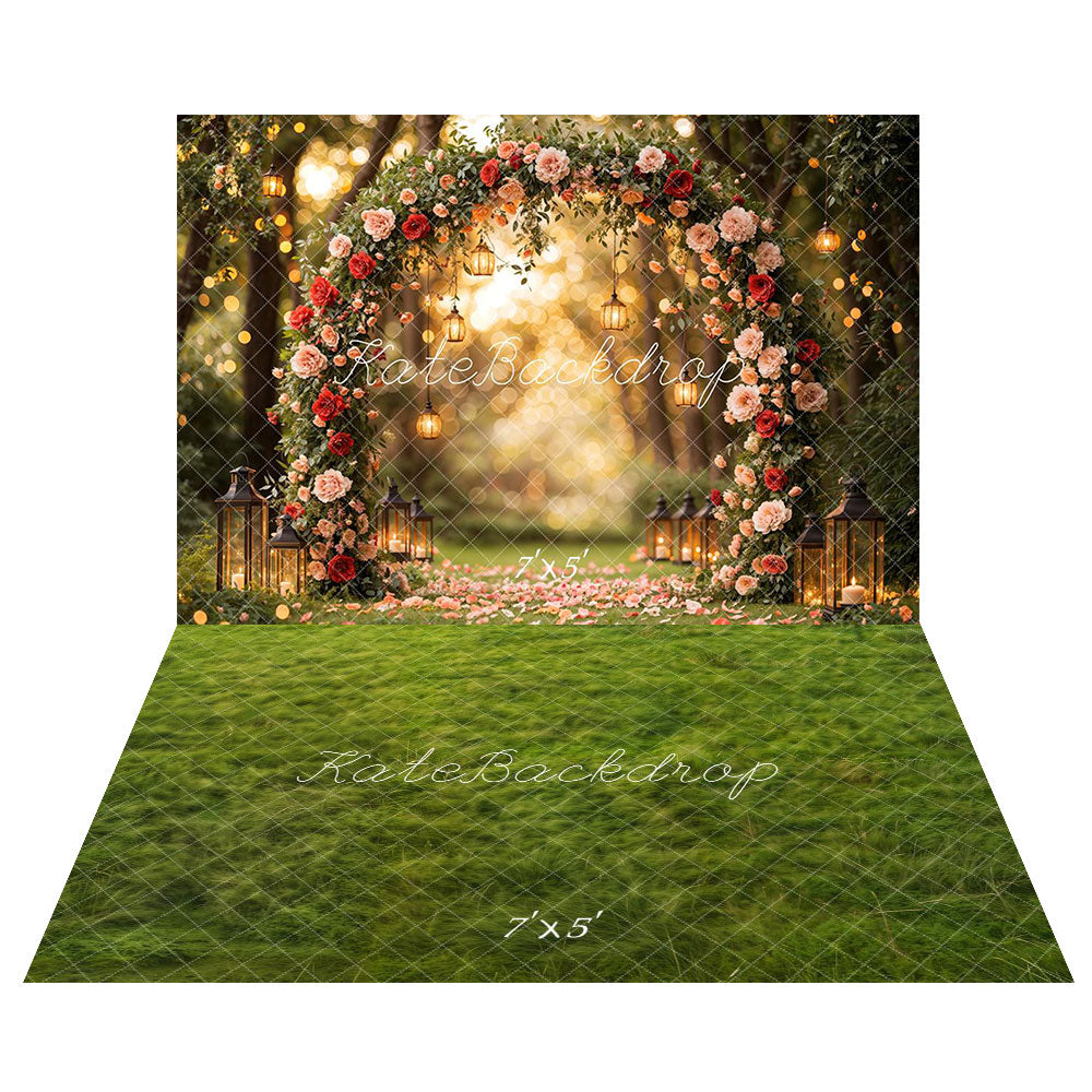 Kate Saint Valentin Arche de Fleurs Mariage Toile de fond+Printemps Herbe Vert Sol Toile de fond