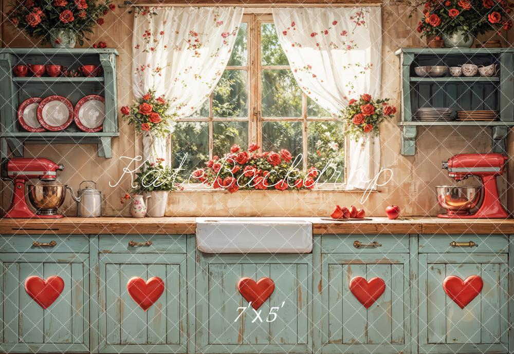 Kate Saint Valentin Rustique Cuisine Fenêtre Toile de fond conçue par GQ - Kate Backdrop FR