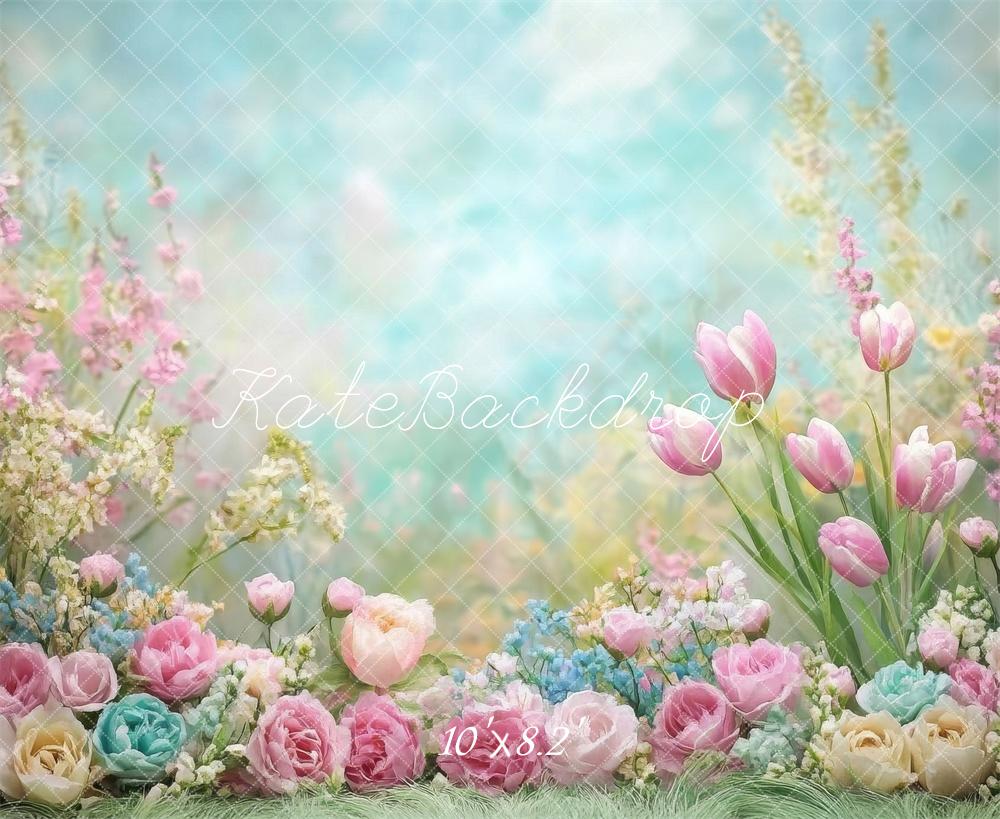 Kate Printemps Fleurs Pastel Tulipes Jardin Toile de fond conçue par Lidia Redekopp - Kate Backdrop FR