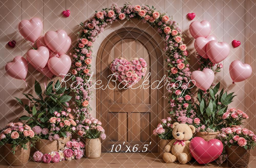 Kate Saint Valentin Arche Fleurs Rose Ballons Toile de fond conçue par Emetselch - Kate Backdrop FR