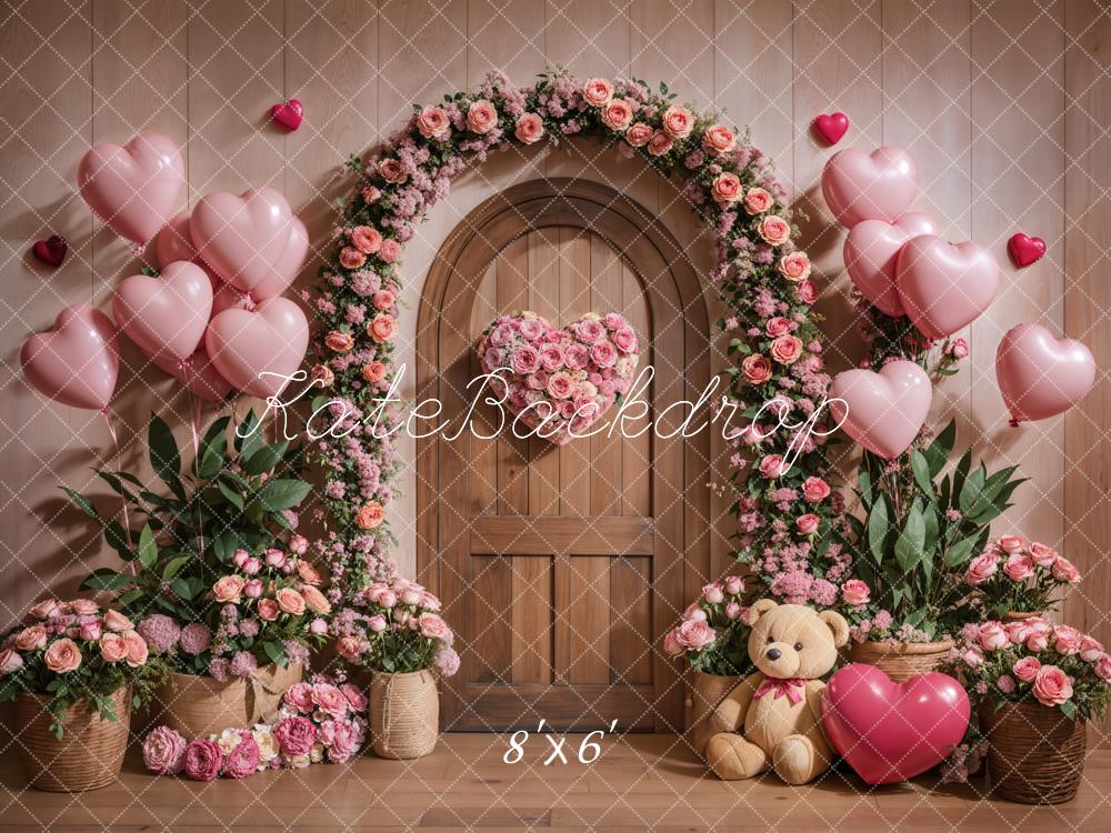 Kate Saint Valentin Arche Fleurs Rose Ballons Toile de fond conçue par Emetselch - Kate Backdrop FR