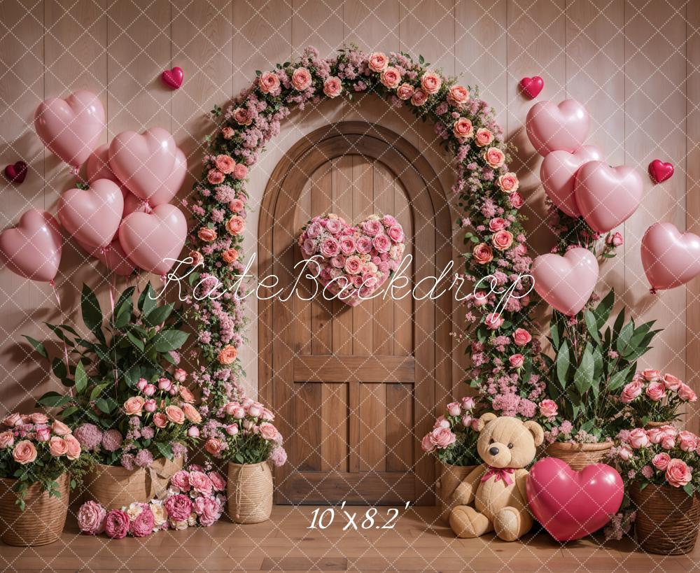 Kate Saint Valentin Arche Fleurs Rose Ballons Toile de fond conçue par Emetselch - Kate Backdrop FR