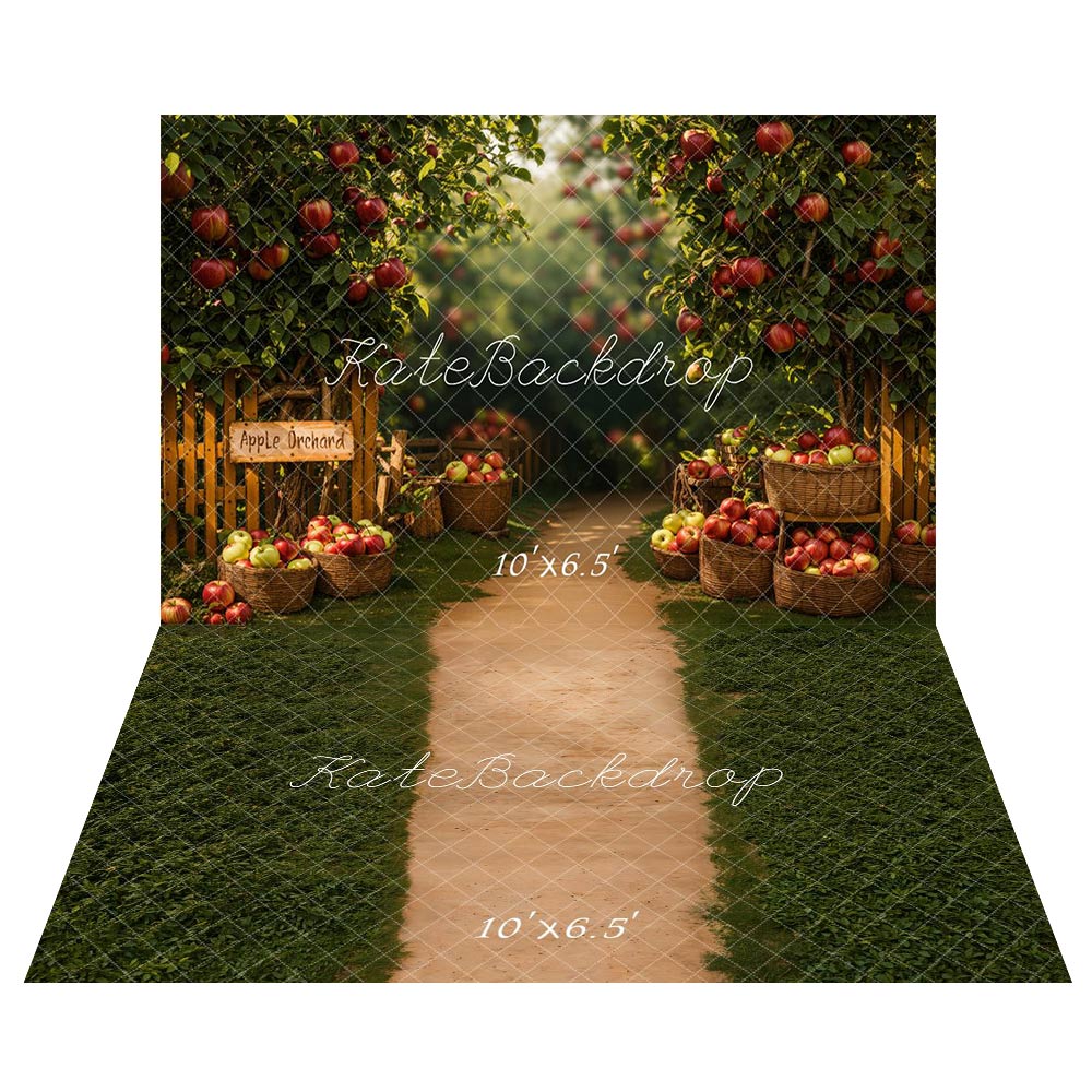 Kate Automne Verger de pommes Toile de fond+Jardin Chemin Verdure Sol Toile de fond