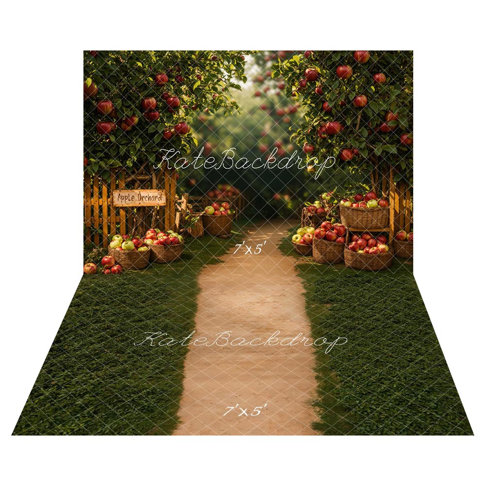 Kate Automne Verger de pommes Toile de fond+Jardin Chemin Verdure Sol Toile de fond