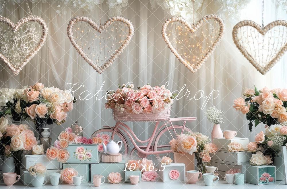 Kate Saint Valentin Cœur Fleurs Vélo Toile de fond conçue par Mini MakeBelieve - Kate Backdrop FR