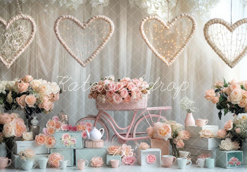 Kate Saint Valentin Cœur Fleurs Vélo Toile de fond conçue par Mini MakeBelieve - Kate Backdrop FR